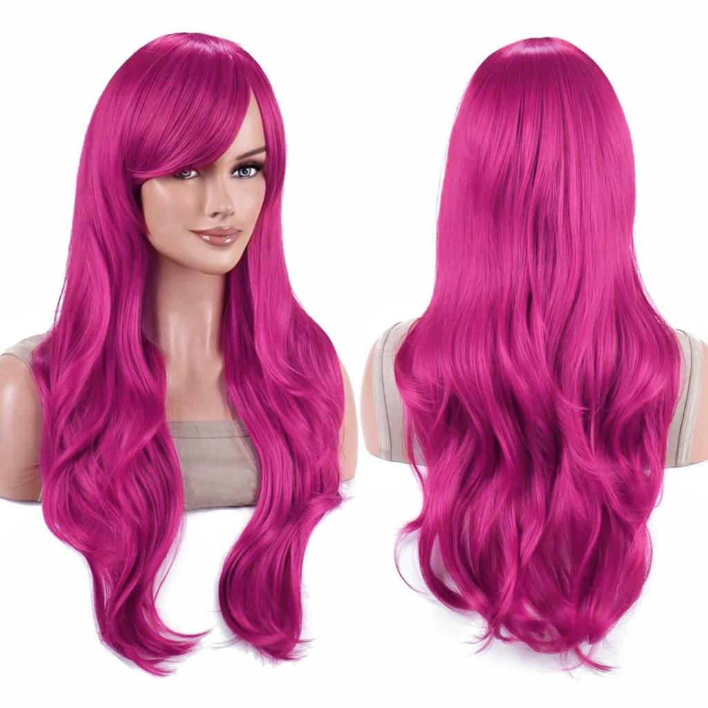 Parrucche Colorate Sintetiche Ondulate per Cosplay Lunghe 70cm con Frangia Parrucca Costume per Donne