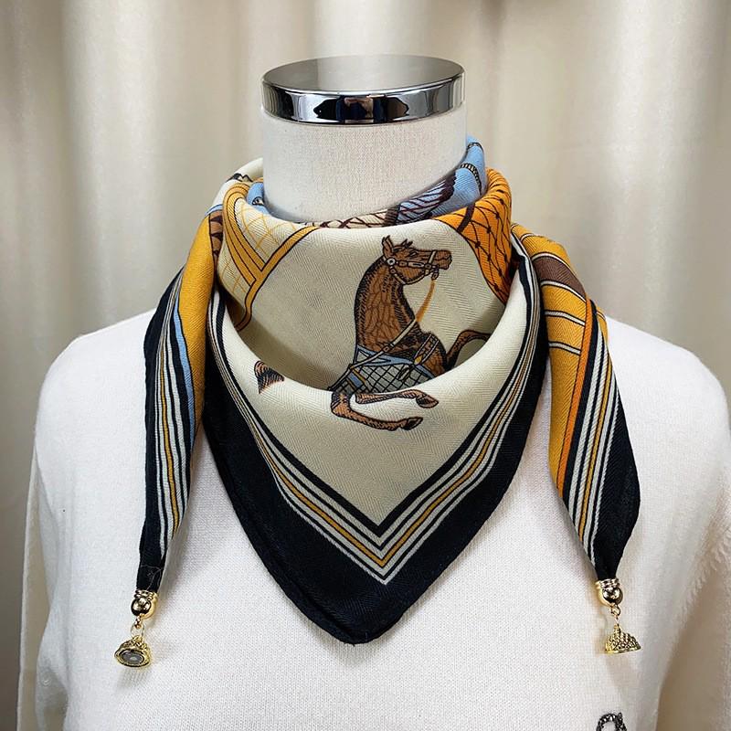 Autumn/Winter Silk Cotton Scarf with Magnetic Buckle - Versatile, High-end Neck Warmer