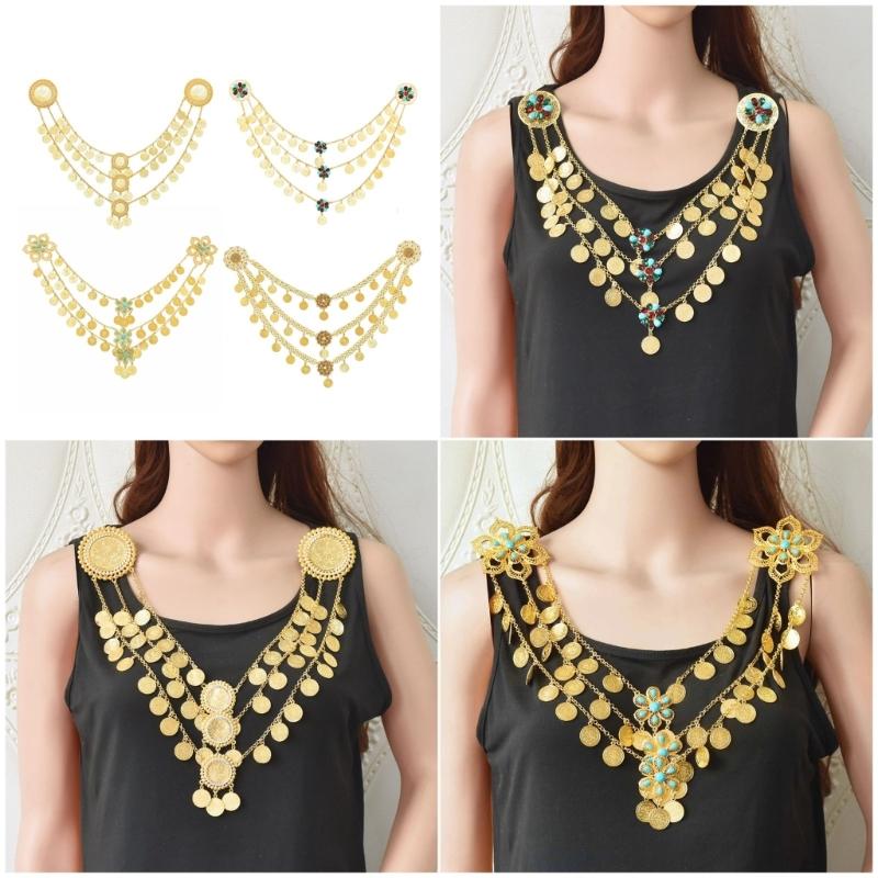 Multi Layer Alloy Coin Tassels Shoulder Chain Necklace Shoulder Accessory for Fashion Forward Women Seeking Unique Style
