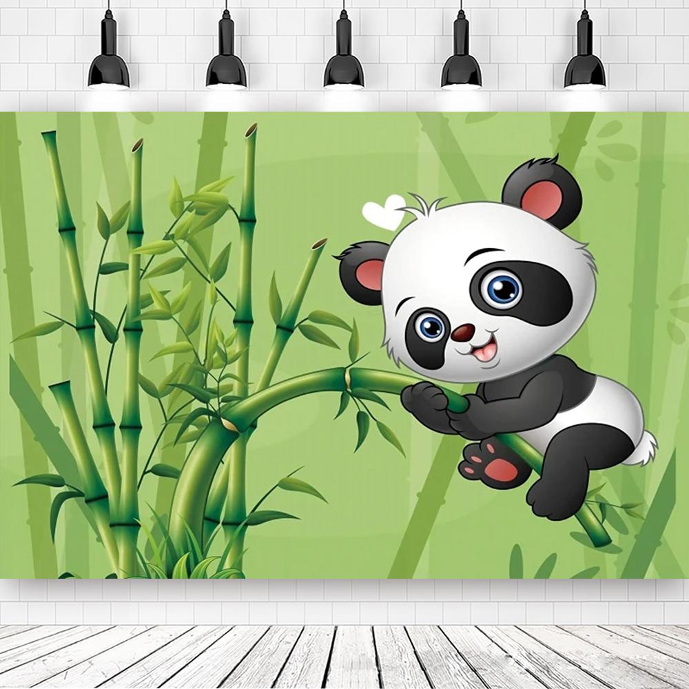 Panda Narozeninová Party Bambusový Kreslený Plakát vlastní Dětský Novorozený Portrét Fotografie Pozadí Fotografie Foto Booth Foto Studio