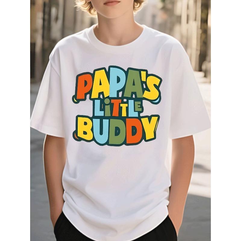 Boys Crewneck T-Shirt, PAPA s LITTLE BUDDY Colorful Graphic 110 белый
