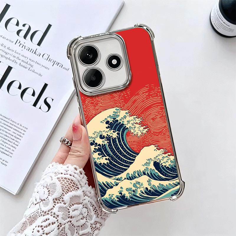 Japanese Wave Kanagawa Surfing Plating Phone Case For Xiaomi Redmi Note 14 15 Pro Plus 13 12 11 11S 11T 10 9S 9 5G Anti-Fall Air