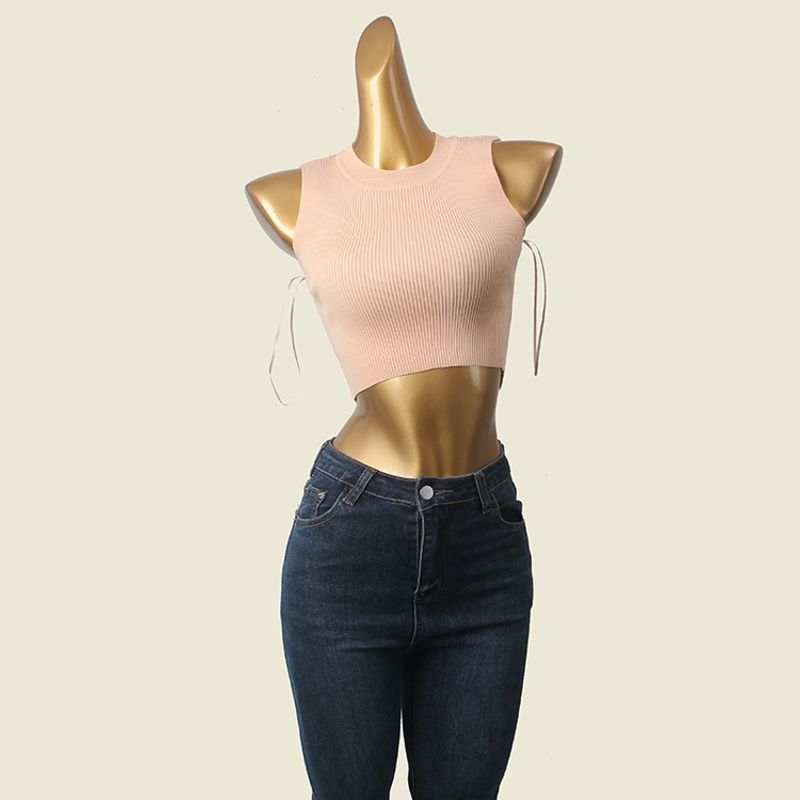 Outwear Sports Vest Thread High Elasticity round-Neck High Waist Short Crop Top Lunch Break Knitting Export Knitting Tops