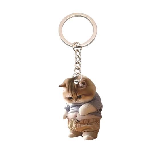 Yousheng Acrylic 2D Flat Cat Keychain Q-Version Animal Keyring Compact Size Portable Decoration Keys Backpacks Accessory