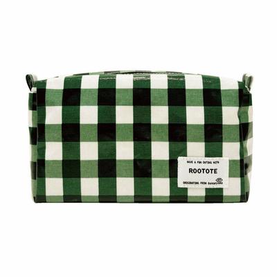 [Rootote] Rectangular Cosmetic Pouch, Laminated To-Q 1031 (01 Check Green)