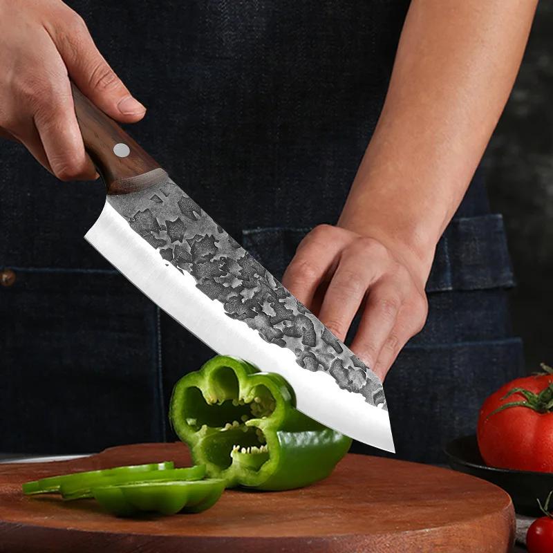 Heavy Chef Knife Cleaver Meat Chop Bone Vegetable Kitchen Knives Hand Forged Blade Wood Handle Chef Butcher Boning Slicing Knife