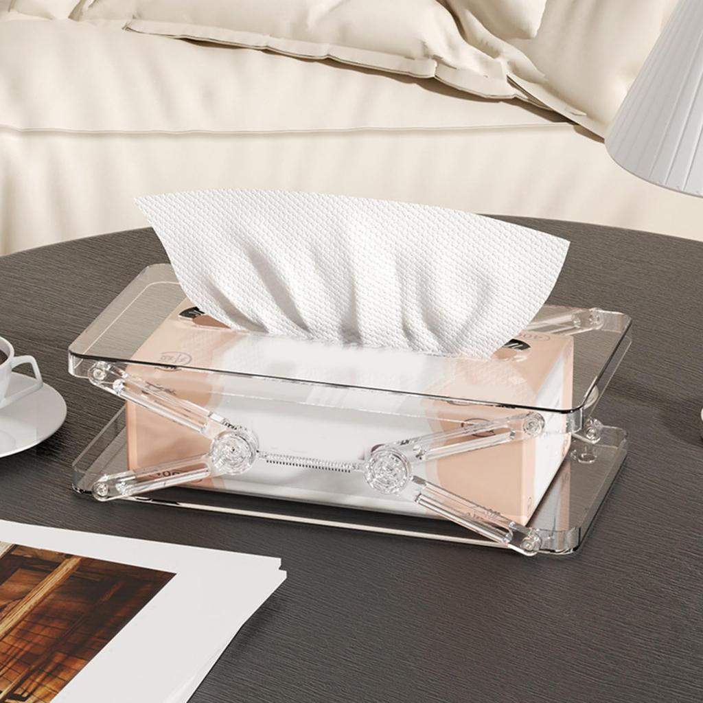 Clear Tissue Box Holder Spring-loaded Tissue Dispenser Transparent Desktop Tissue Box Cover for Home Office Bathroom Car