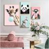 Giraffe Panda with Bubble Poster and Prints Cute Picture for Kid's Room Nursery Canvas Painting Waterproof Material Unframe