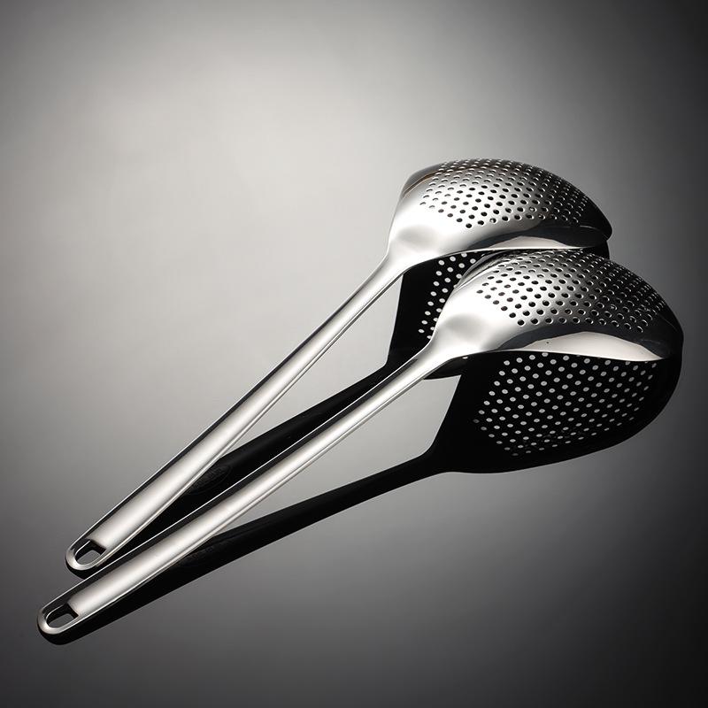 304 stainless steel flat handle pepper colander long handle large head drain cooking kitchen household kitchen utensils spatula
