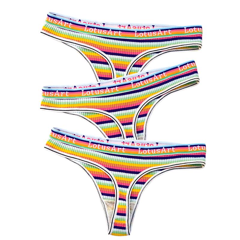 

YOUULAR, 3 шт./лот, модные женские хлопковые бесшовные стринги, сексуальное красочное полосатое нижнее белье, трусики, стринги, женское нижнее белье, нижнее белье M-XL XXL