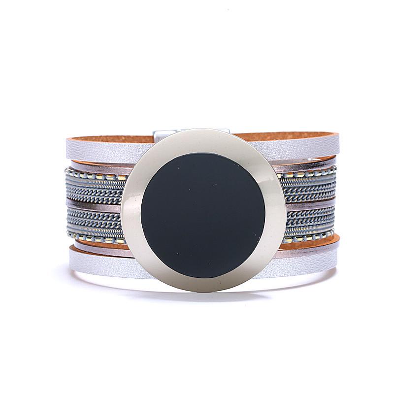

Double Layer Magnetic Buckle Bracelet - European and American Fashion Genuine Leather Jewelry сірий колір