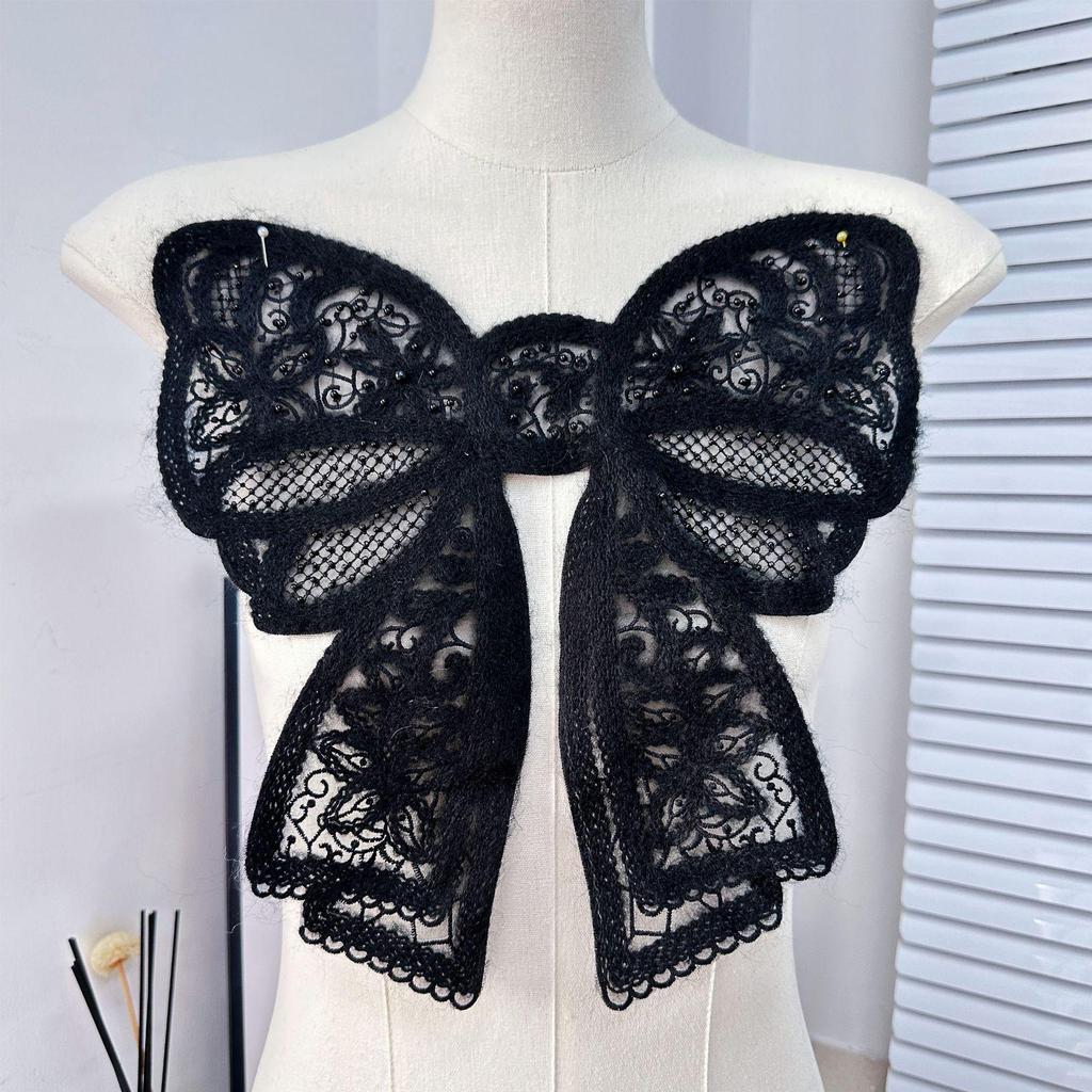 Stylish Bowknot Wool Embroidered Beaded Applique Corsage Flower Collar