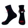 1 Pair Christmas Couple Socks Magnetic Hands Cartoon Deer Snowman Design Long Socks Soft Breathable Xmas Socks