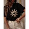 Summer Flower Embroidery Loose Women Blouse Round Neck Short Sleeved T-shirt Fashion Elegant Casual Tops Sweet Simple Office Black Shirts