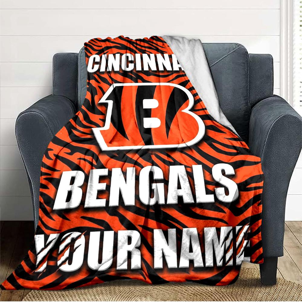 Name Custom Cincinnati Bengals Print Flannel Blanket High Quality Warm Comfortable Cover for All Seasons Perfect for Gifts Home Decor