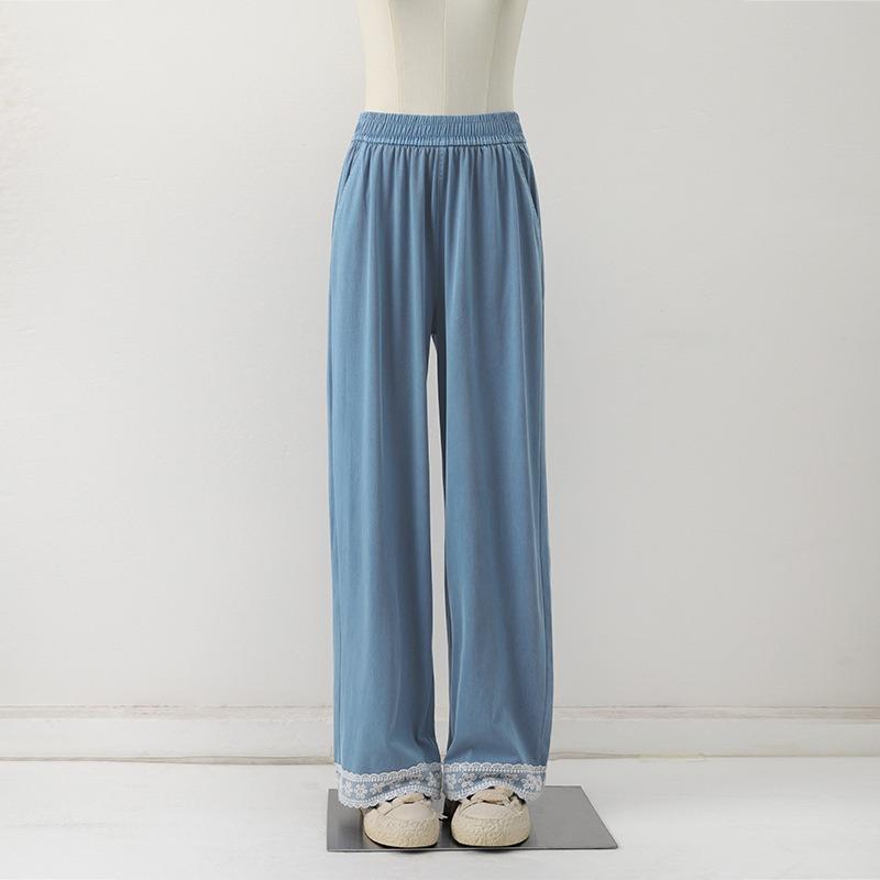 Uncle Radish Splicing Lace Jeans Women's Spring and Summer Thin Loose Casual Pants Wide Leg Straight Pants