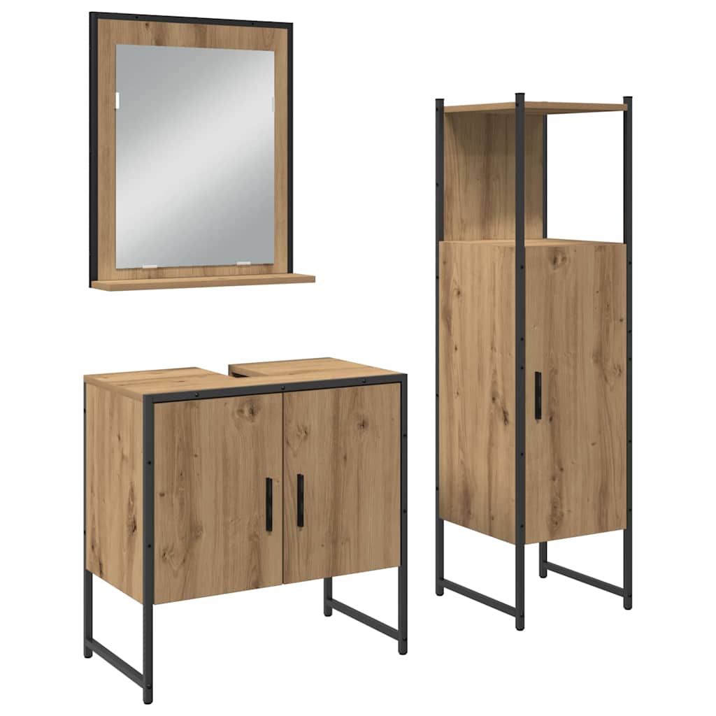 Bathroom Furniture Set with Shelf and Door 3 Pcs Brown Particleboard