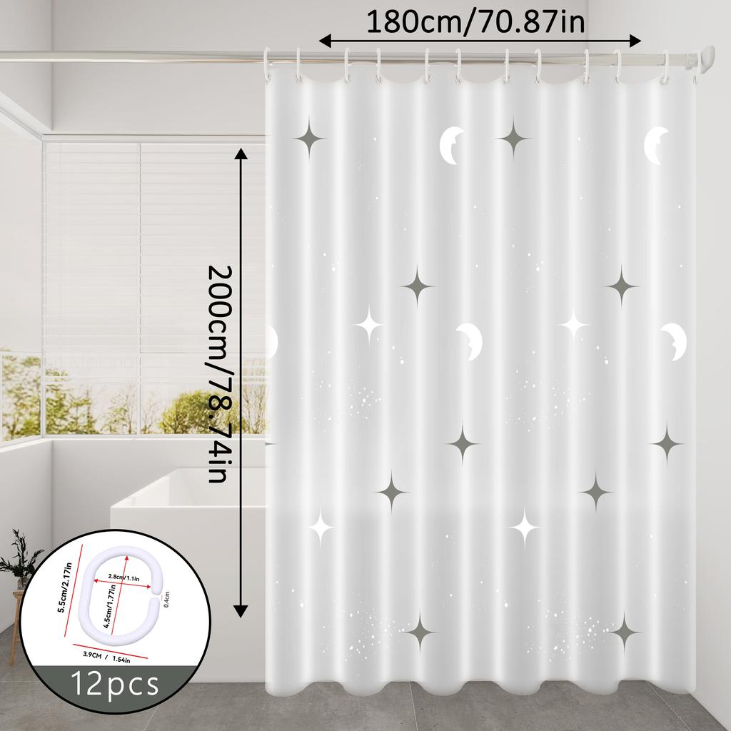 1 Piece of Star and Moon Galaxy Pattern Shower Curtain, Romantic Star Style Bathroom Partition Curtain, Dry and Wet Separation Curtain, Easy to Clean
