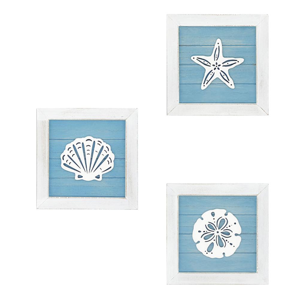 Ocean Theme Beach Wall Decor 3D Wall Art with Starfish Seashell Sand Dollar Vintage Beach Home