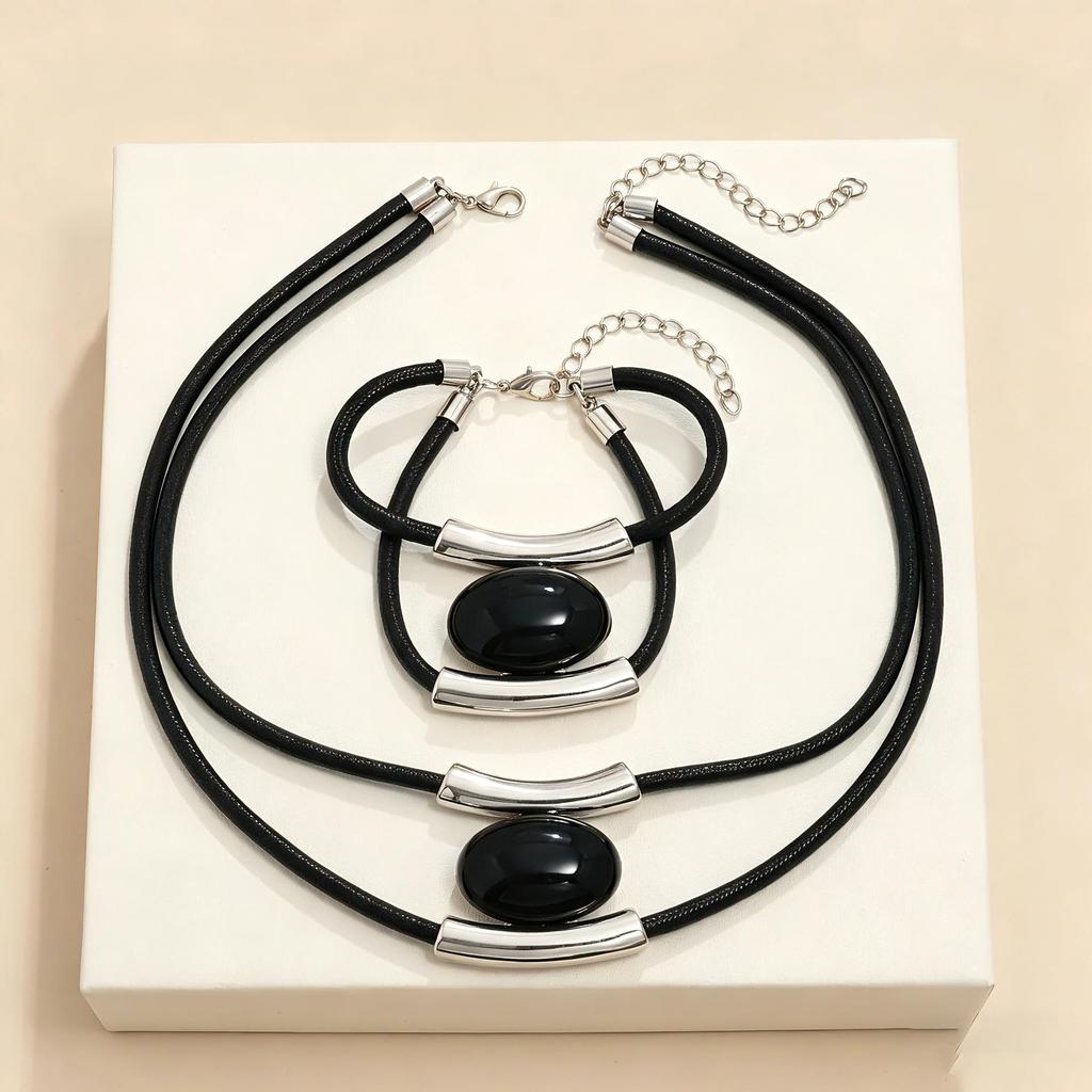 Conjunto de Joyería Bohemian de Acrílico con Ojo Ovalado de Caracol: Collar y Pulsera de Cordón de Cera para Mujer