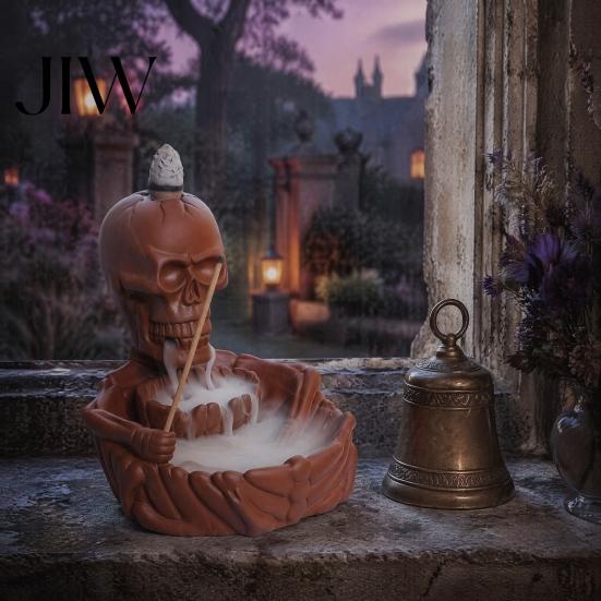 Quemador de Incienso Creativo de Cascada de Humo Calavera, Soporte para Conos de Flujo Inverso, Soporte Artístico de Varilla Difusora Calavera Gótica para Decoración del Hogar de Halloween,