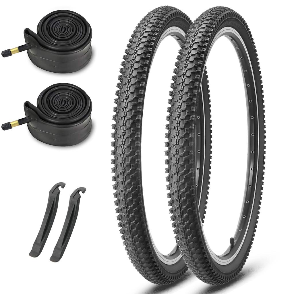 MOHEGIA Set of 2 Mountain Bike Tires: 26x1.95" 30TPI - Foldable Replacement Tubes and Tire Levers - Black