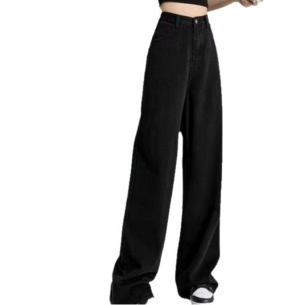 Women's Extra Long Fleece-Lined High Waist Black Wide-Leg Jeans for Autumn/Winter 2025