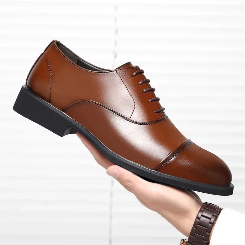 New Men 37-46 Men's Flat / 6CM Heightening Elevator Shoes Business Formal Leather Shoes Man British Casual Wedding Suit Shoes