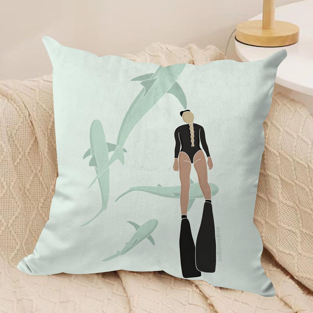 Summer Surfing Ins Art Cushion Cover Silky Short Plush Invisible Zipper Dustproof Sofa Pillow Case For Home Decor