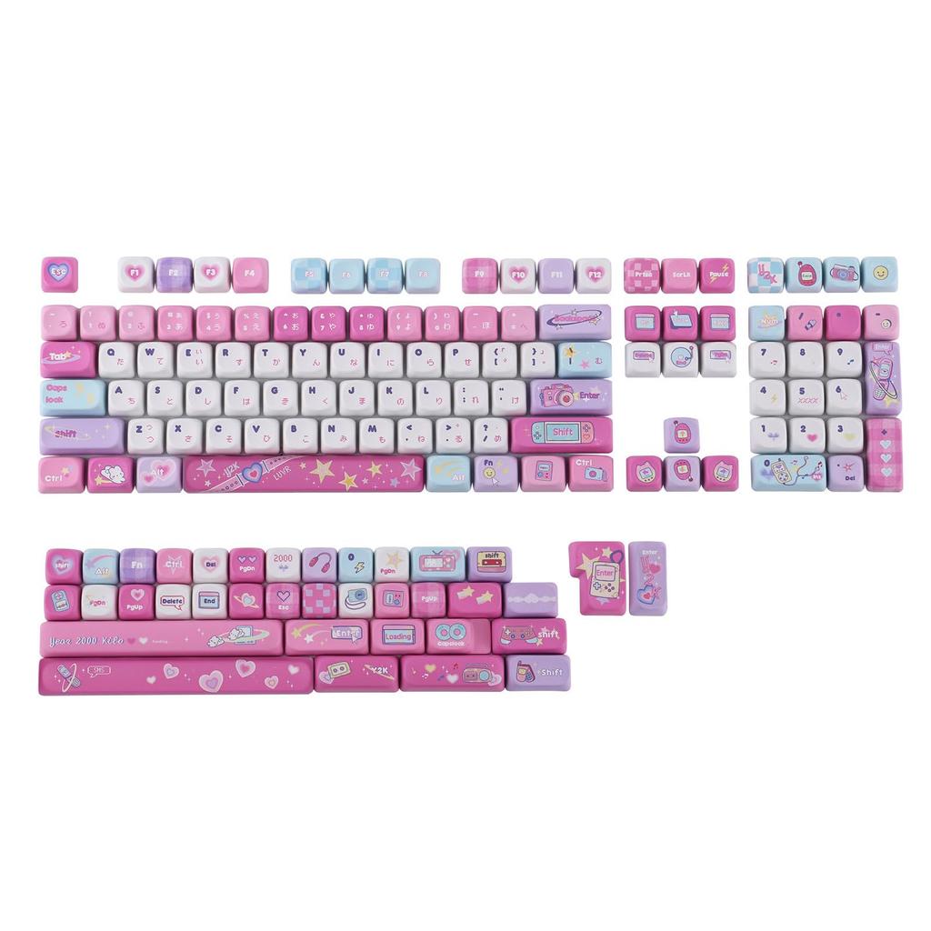 KiiBOOM X Elyxirine Digital Dreams Pastel Y2K Keycap Set MOA Profile PBT Keycaps for Mechanical Compatible with and Layouts (144 Keys) Keyboards,