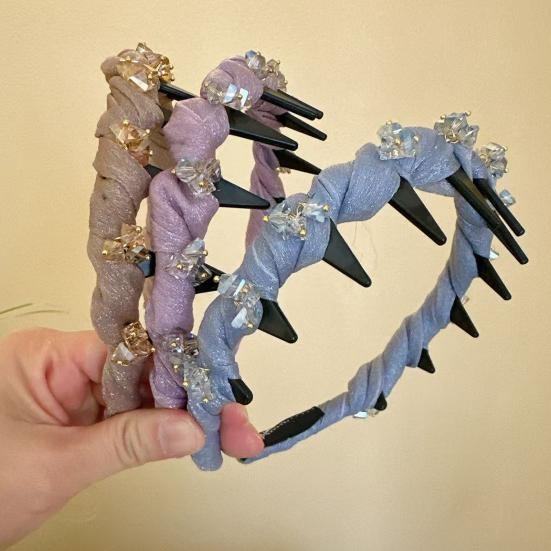 Women Headband Shiny Rhinestones Bright Color Fabric Cover Hair Hoop