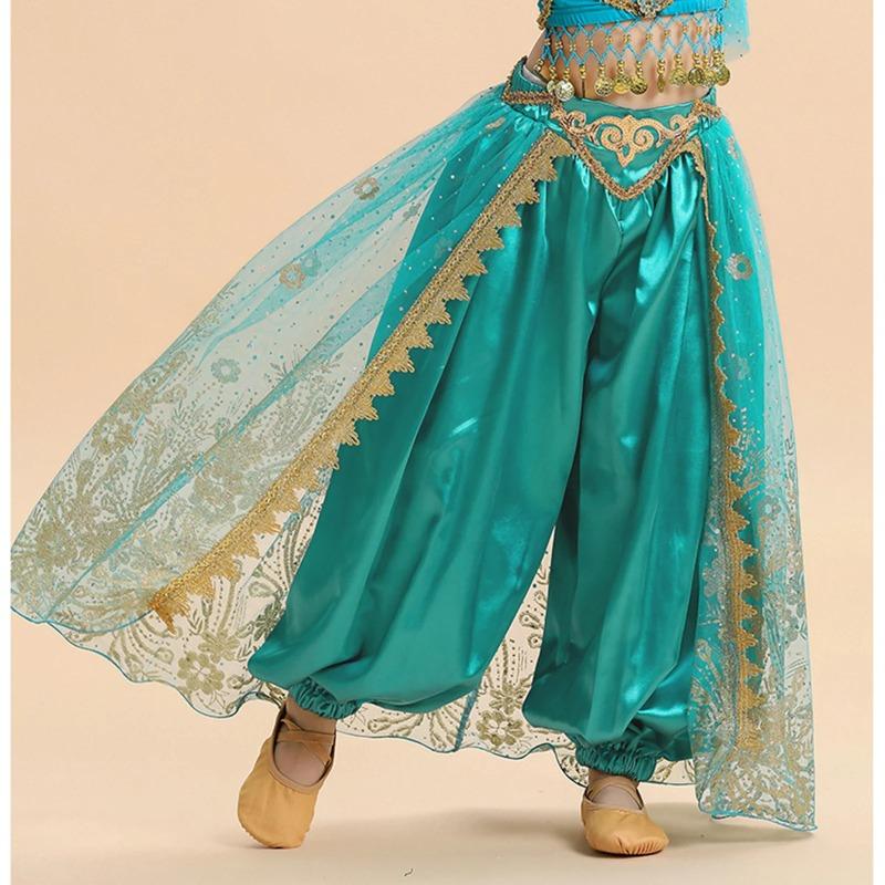 Kids Girls Silky Tassel Waistband Harem Dance Pants Arabian Princess Belly Dance Costume Indian Bollywood Ballroom Dress Up