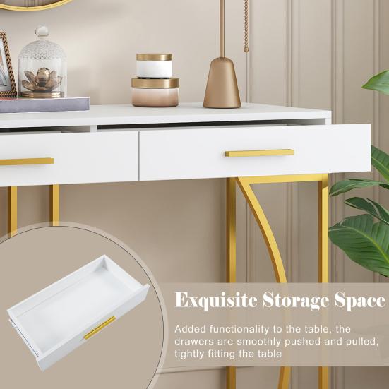 Console Table with 2 Drawers Light Luxury Modern Metal Golden Frame Living Room Farmhouse Long Hallway Table Behind Sofa Narrow Entryway Table