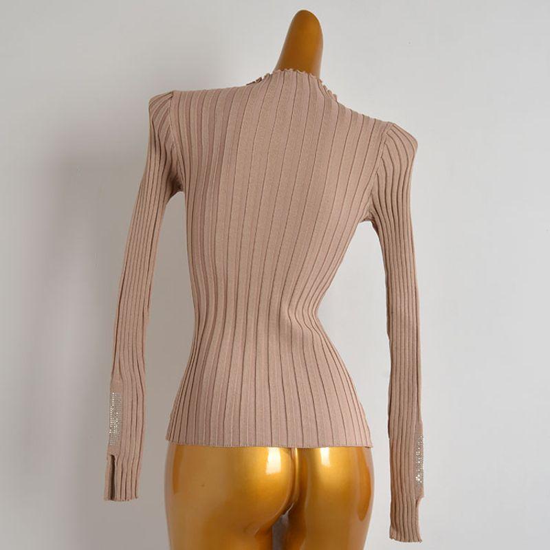 French Style Half Turtleneck Pullover Rhinestone Long Sleeves Bottoming Shirt Women's Clothing Spring & Fall New Arrival Silm Slimming Sweater Tops