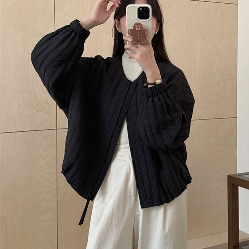 Koreanischer O-Ausschnitt Leichte Baumwolljacke Damen Winter Locker Reißverschluss Parkas Mantel Mode Oberbekleidung Damen Wintermantel