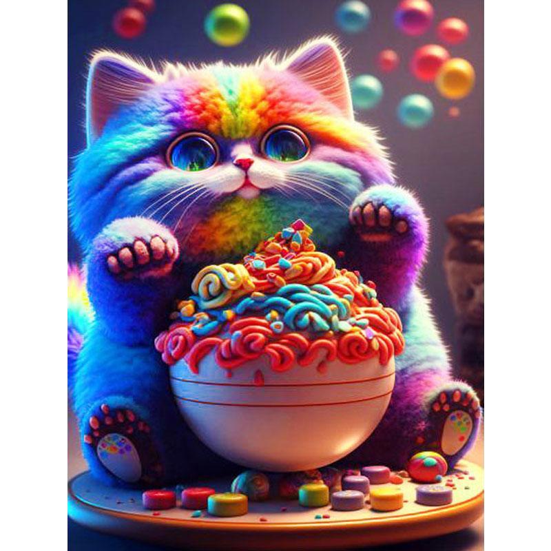 

Round Diamond 5D DIY Diamond Painting Fat Cat and Snacks Embroidery Cross Stitch Mosaic Decoration Gift 20x30cm