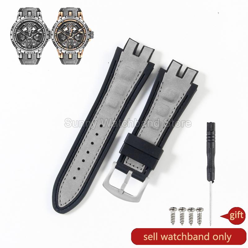 19x28mm Black Blue Red for Roger Dubuis EXCALIBUR Genuine Leather Watch Strap Special Interface Supple Moisture Wicking Design