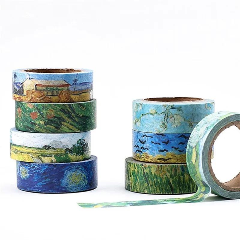 1.5cm Washi Tapes DIY Van Gogh Painting Paper Masking Tape Decorative Adhesive Tapes Scrapbooking Stickers DIY Decorative Label