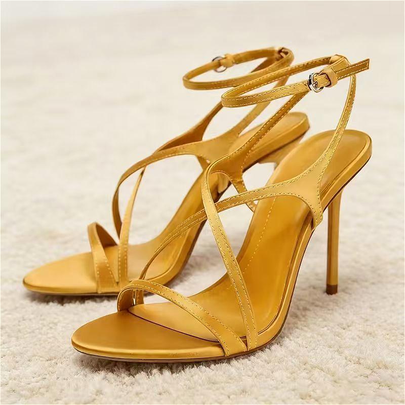 Sandali Eleganti con Tacco Alto in Raso di Lusso da Donna con Cinturino Incrociato e Cinturino Nudo Scarpe con Tacco da Donna Sexy per Banchetto Scarpe da Sera da Donna