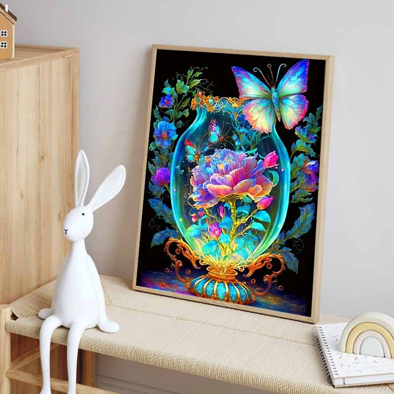 New Arrival 5D DIY Full Circle Diamond Painting "Glass Vase Butterfly" Embroidery Cross Stitch Home Decor Gift