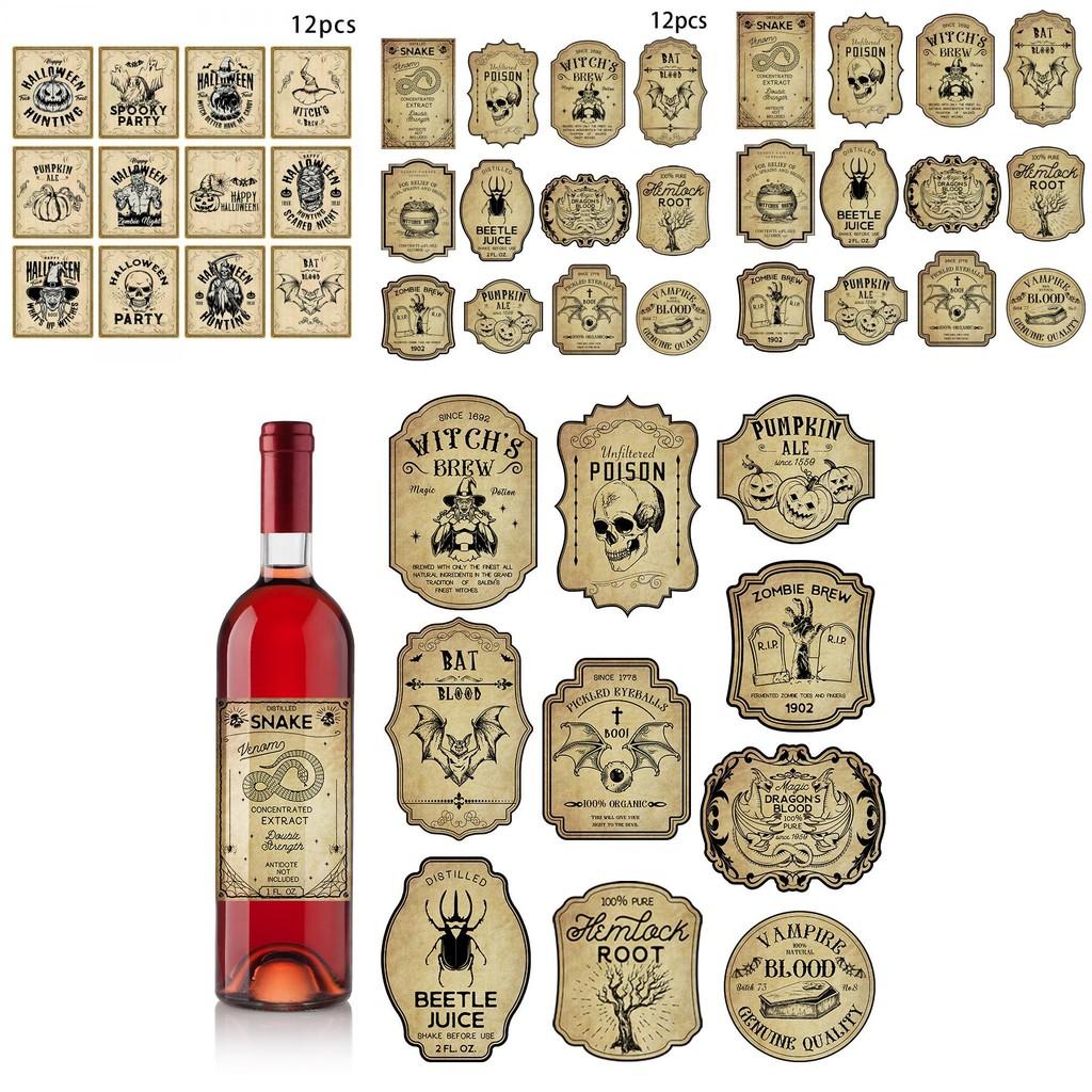 Halloween Vintage Wine Bottle Labels With Removable Stickers For Party Decor And Event Setup