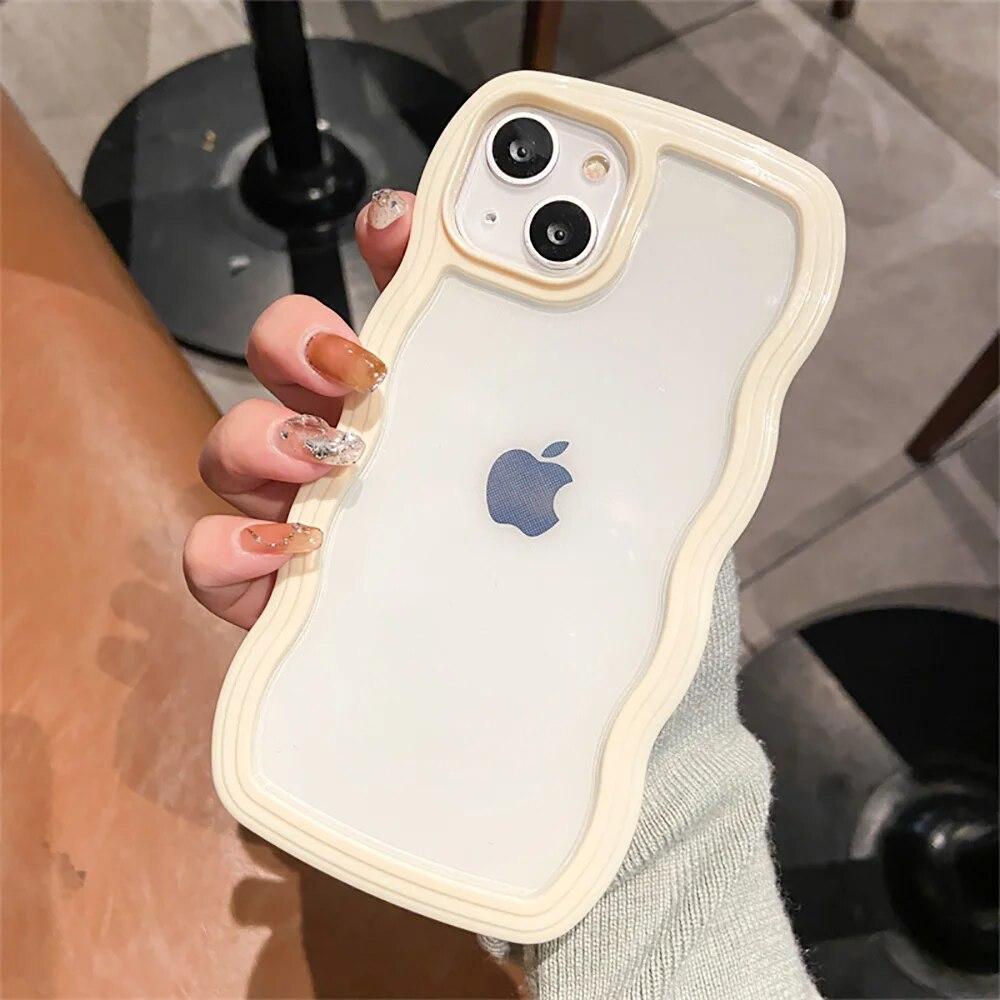 Fashion Cute Transparent Wave Phone Case For iPhone 14 Case For iPhone 11 12 13 14 Pro Max XR XS Max X 7 8 14 Plus Clear Cover