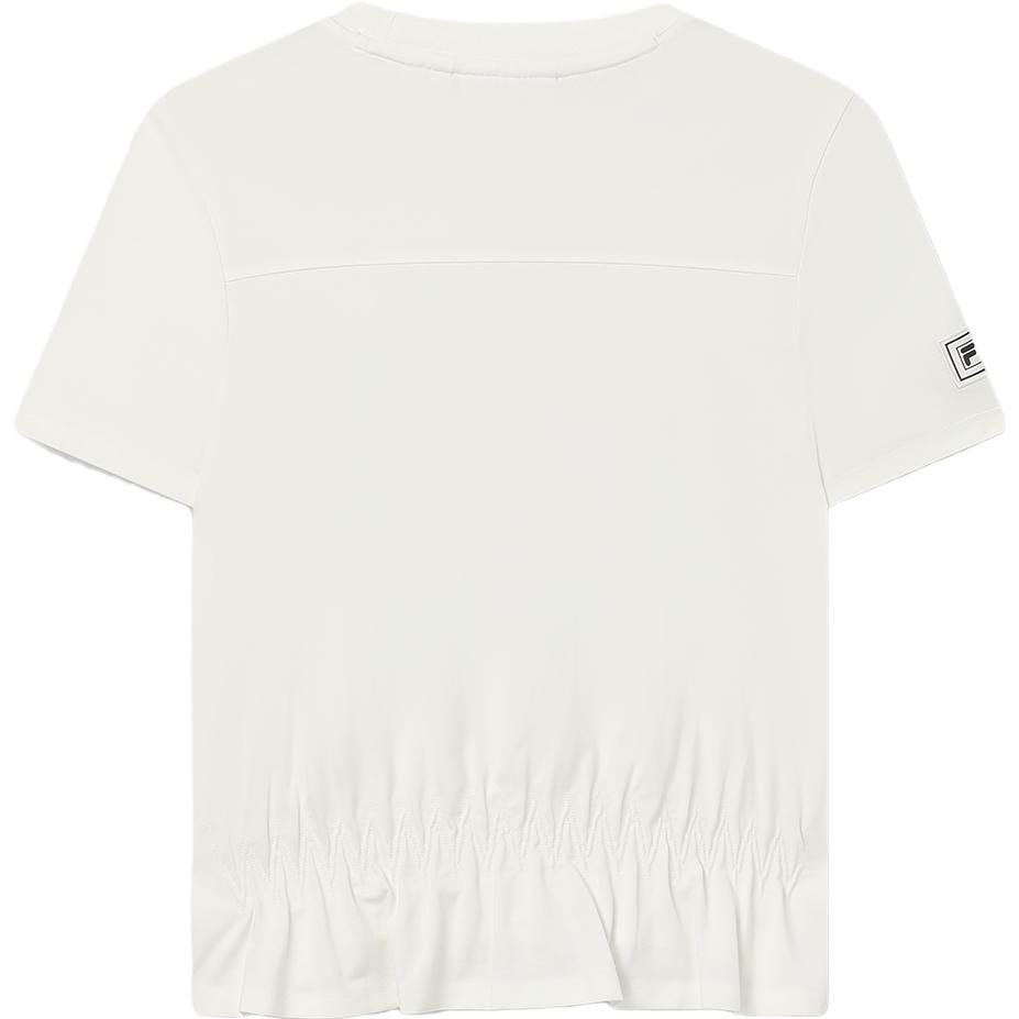 FILA 2023 Autumn New Knit Short Sleeve T-Shirt Comfortable Casual Monet Print Round Neck Women Tops Ceramic-White F11W348101F-IV