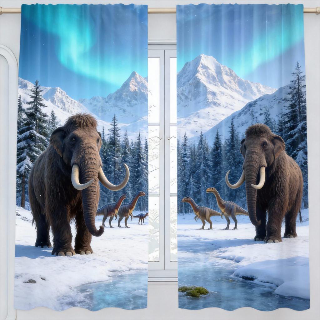 Dinosaur Curtains 2pcs – T-Rex & Jurassic Jungle Scene, Realistic Prehistoric Animal Print for Kids’ Bedroom and Playroom Decor