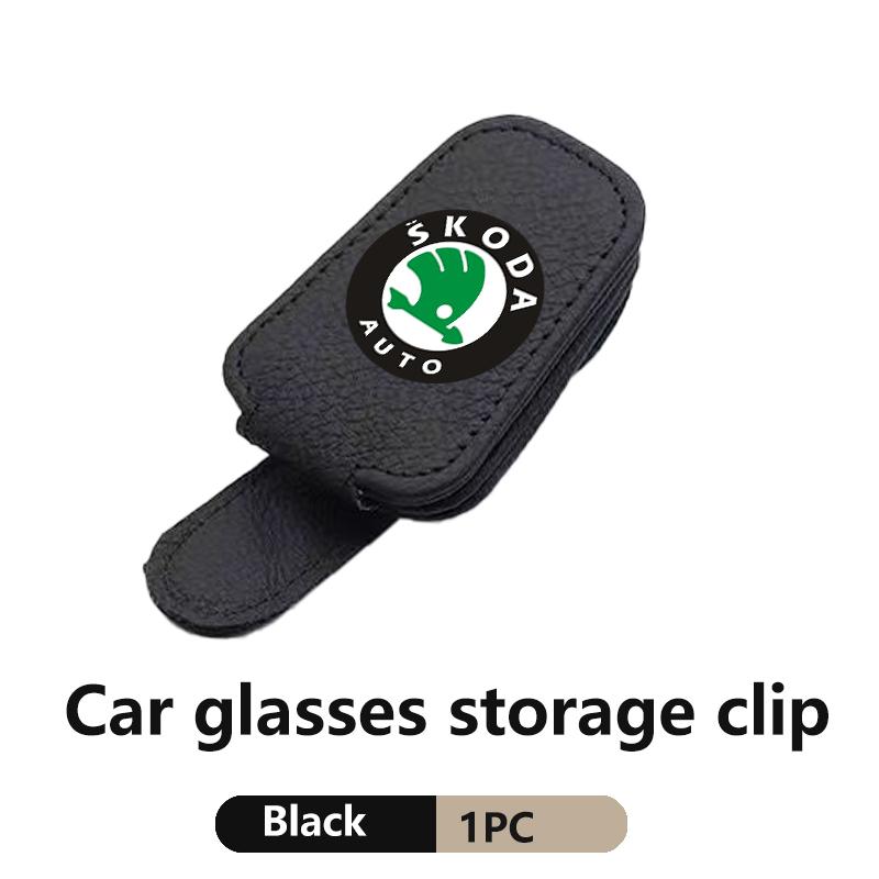 BBIB4 For Skoda Litchi Patterned Minimalist Glasses Clip Sunshade Storage Box S Kodiaq Octavia 2 3 Yeti Karoq Rapid Fabia VII VRS