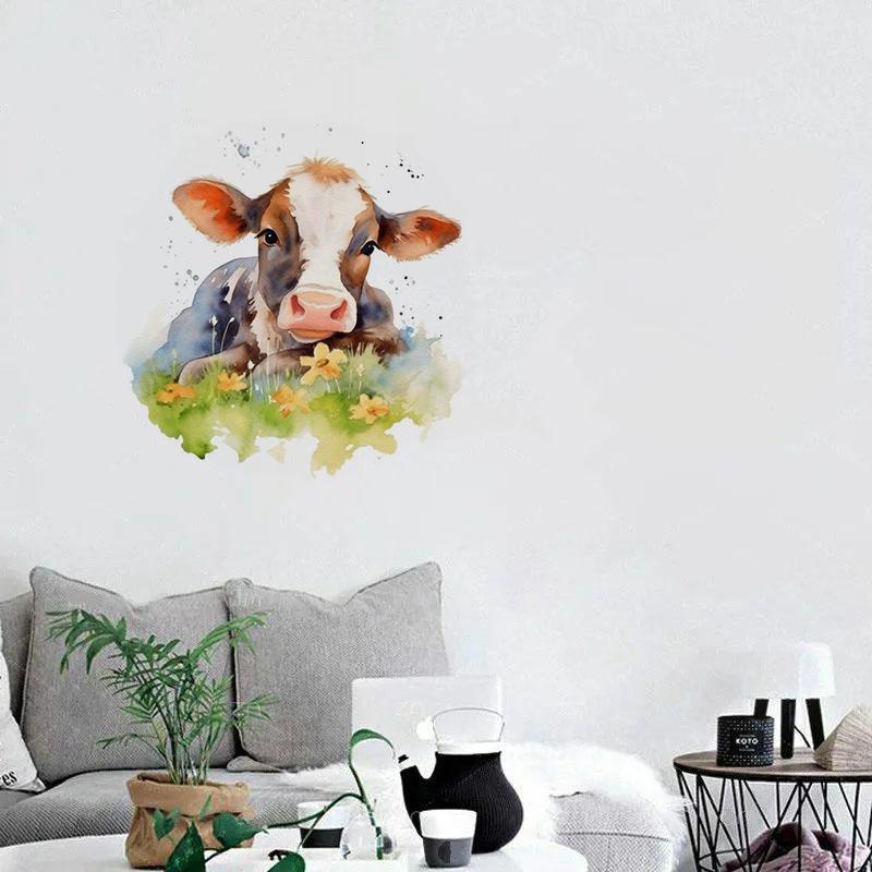 T773#Colorful Cow Wall Sticker Kids Room Background Home Decoration Mural Living Room Wallpaper Funny Decal