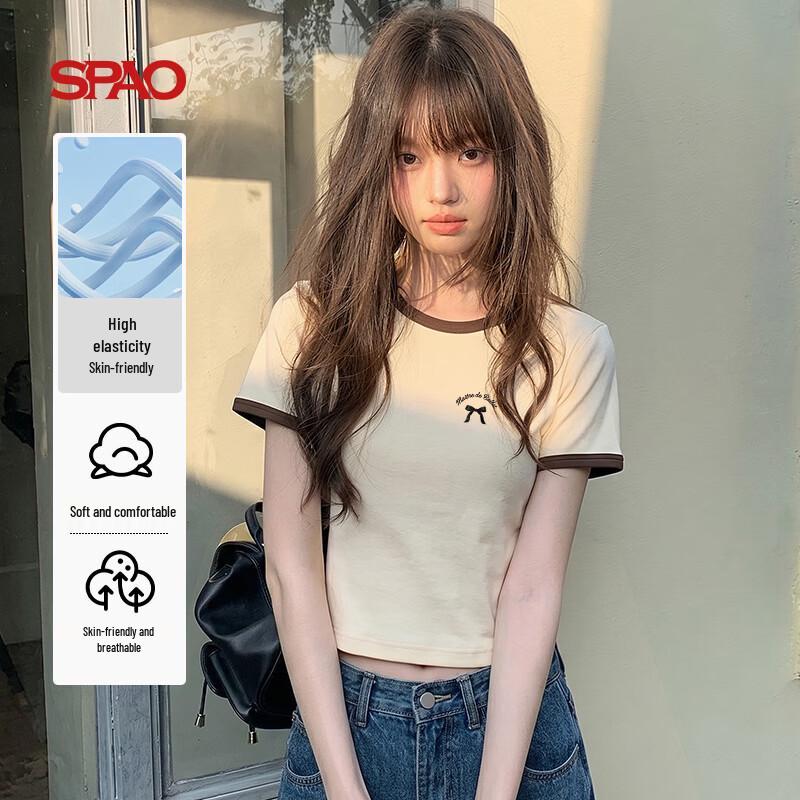 SPAO Women s Slim Fit Bowknot Short Sleeve T-shirt L