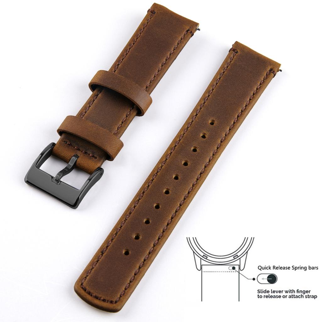 Genuine Leather Top Grain Watch Band, Quick Release 20mm/22mm Watch Strap, Fits Samsung Galaxy Watch, Men and Women Watch band