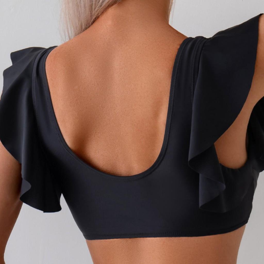 Women's High Waist Ruffled Triangle Bikini Set - Solid Color Swimsuit