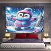 Cute Penguin Snowboarding In Winter Wonderland Pattern Wall Hanging Tapestry Decorative Tapestry Home Decor for Bedroom and Living Room